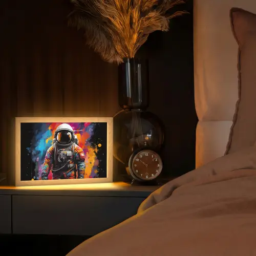 Astronaut - Graffiti - Zwart - Kleuren Light Box met kabel (Tafellamp) klein -sfeer1
