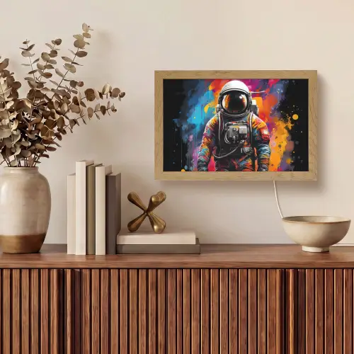 Astronaut - Graffiti - Zwart - Kleuren Light Box met kabel (Tafellamp) klein -sfeer2