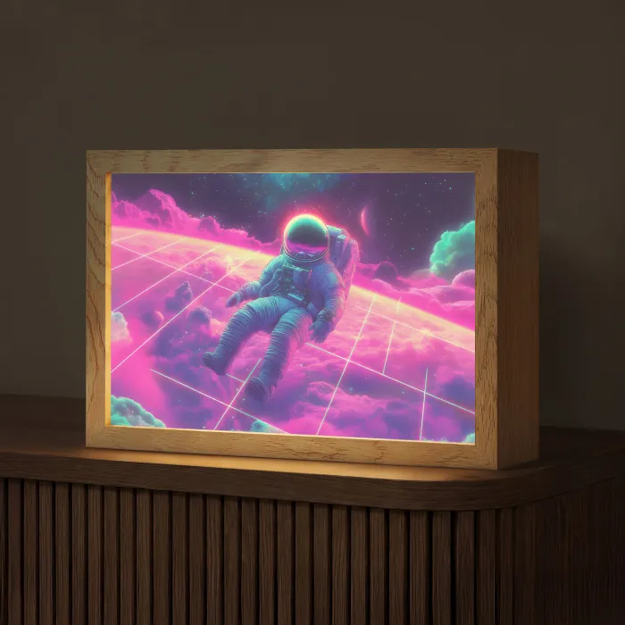 Astronaut - Neon - Roze - Wolken Light Box met kabel (Tafellamp) klein -z3d_website