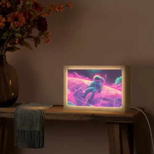 Astronaut - Neon - Roze - Wolken Light Box met kabel (Tafellamp) klein -sfeer4