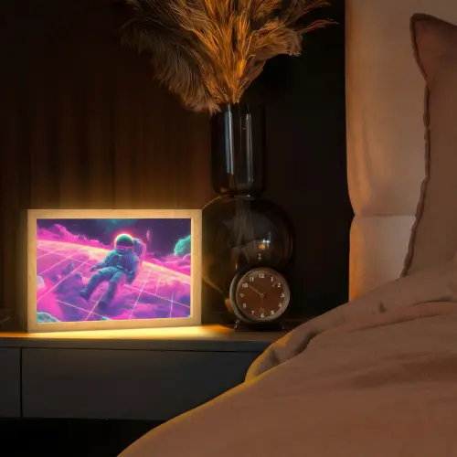 Astronaut - Neon - Roze - Wolken Light Box met kabel (Tafellamp) klein -sfeer1