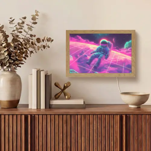 Astronaut - Neon - Roze - Wolken Light Box met kabel (Tafellamp) klein -sfeer2