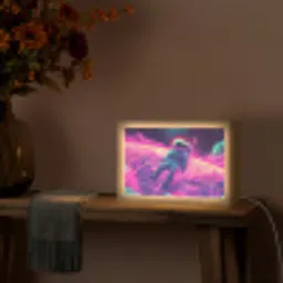 Astronaut - Neon - Roze - Wolken Light Box met kabel (Tafellamp) klein -sfeer4