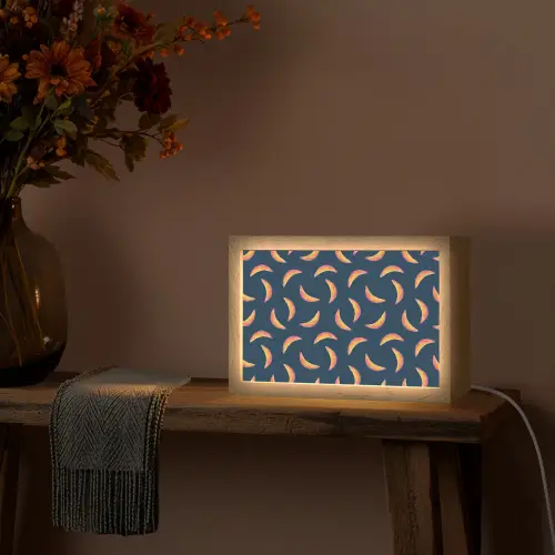 Banaan - Tropisch - Blauw - Patroon Light Box met kabel (Tafellamp) klein 924 -sfeer4