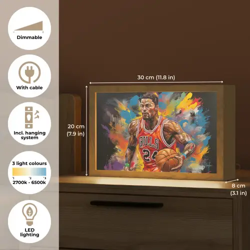 Basketbal - Verf - Kleuren - Rood Light Box met kabel (Tafellamp) klein -USP_EN