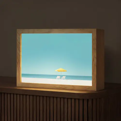 Strand - Blauwe lucht - Geel - Parasol Light Box met kabel (Tafellamp) klein -z3d_website
