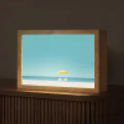 Strand - Blauwe lucht - Geel - Parasol Light Box met kabel (Tafellamp) klein -z3d_website