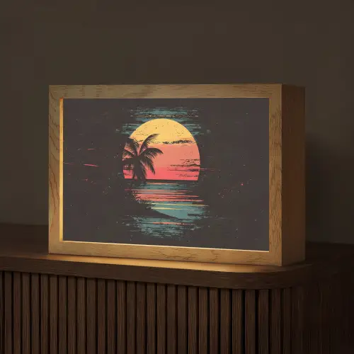 Strand - Minimalistisch - Zon - Oranje Light Box met kabel (Tafellamp) klein -z3d_website