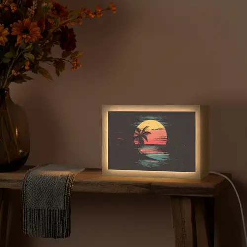 Strand - Minimalistisch - Zon - Oranje Light Box met kabel (Tafellamp) klein -sfeer4