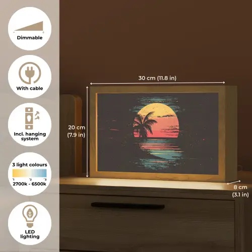 Strand - Minimalistisch - Zon - Oranje Light Box met kabel (Tafellamp) klein -USP_EN