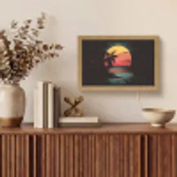 Strand - Minimalistisch - Zon - Oranje Light Box met kabel (Tafellamp) klein -sfeer2