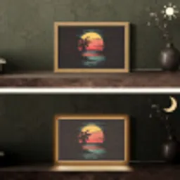 Strand - Minimalistisch - Zon - Oranje Light Box met kabel (Tafellamp) klein -sfeer3