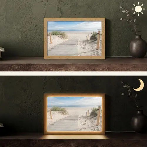 Strand - Pad - Duinen - Zee - Zomer Light Box met kabel (Tafellamp) klein -sfeer3