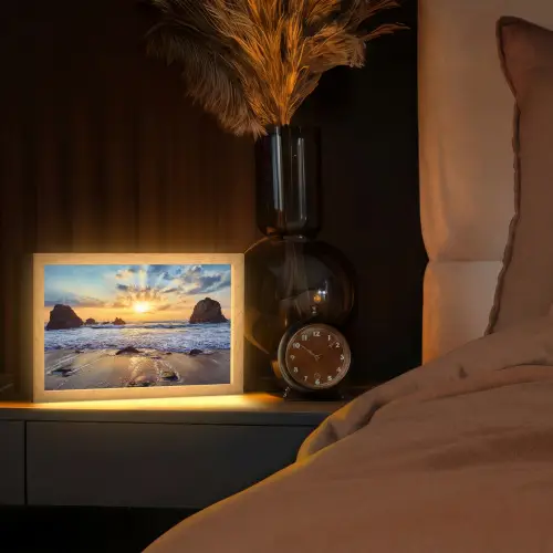 Strand - Zonsondergang - Natuur - Zee - Landschap Light Box met kabel (Tafellamp) klein -sfeer1