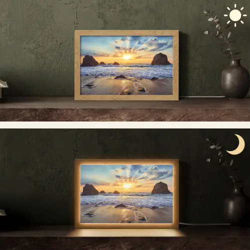 Strand - Zonsondergang - Natuur - Zee - Landschap Light Box met kabel (Tafellamp) klein -sfeer3