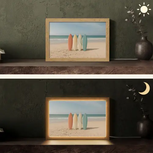 Strand - Surfbord - Pastel Light Box met kabel (Tafellamp) klein -sfeer3