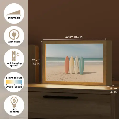 Strand - Surfbord - Pastel Light Box met kabel (Tafellamp) klein -USP_EN