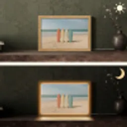 Strand - Surfbord - Pastel Light Box met kabel (Tafellamp) klein -sfeer3