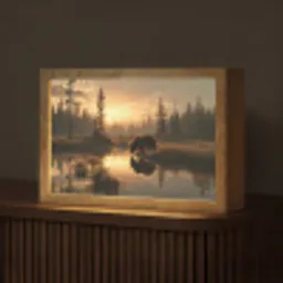 Beer - water - Bos - Ochtendlicht Light Box met kabel (Tafellamp) klein -z3d_website