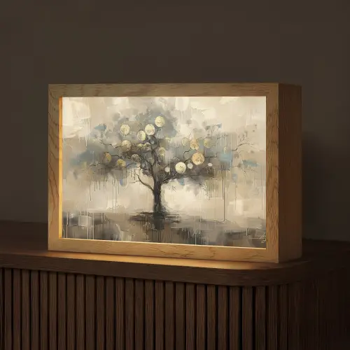 Beige - Abstract - Boom - Goud Light Box met kabel (Tafellamp) klein -z3d_website