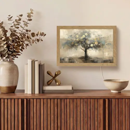 Beige - Abstract - Boom - Goud Light Box met kabel (Tafellamp) klein -sfeer2
