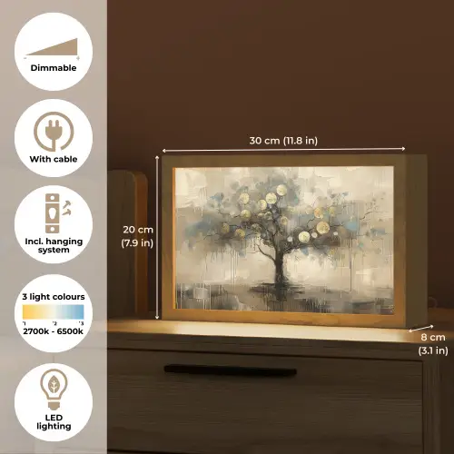 Beige - Abstract - Boom - Goud Light Box met kabel (Tafellamp) klein -USP_EN