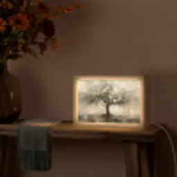 Beige - Abstract - Boom - Goud Light Box met kabel (Tafellamp) klein -sfeer4