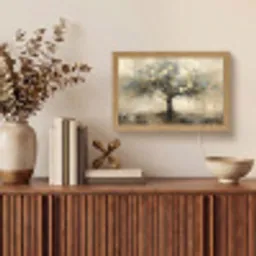 Beige - Abstract - Boom - Goud Light Box met kabel (Tafellamp) klein -sfeer2