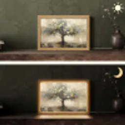 Beige - Abstract - Boom - Goud Light Box met kabel (Tafellamp) klein -sfeer3