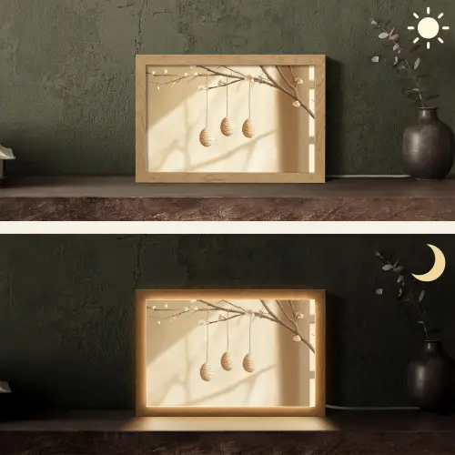 Beige - Paastak - Eieren Light Box met kabel (Tafellamp) klein -sfeer3