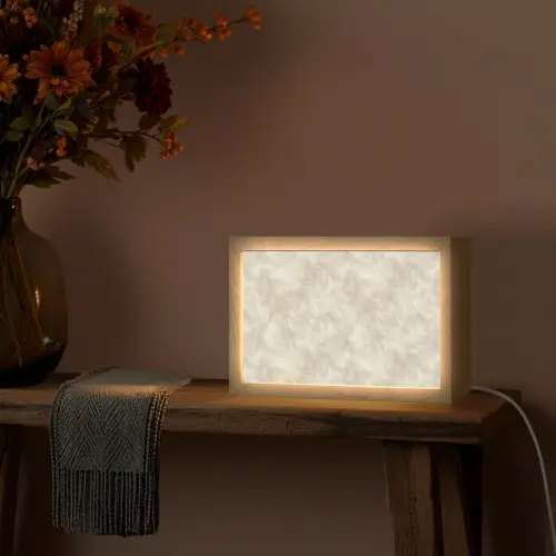 Beige - Reliëfstructuur - Natuursteen Light Box met kabel (Tafellamp) klein 924 -sfeer4