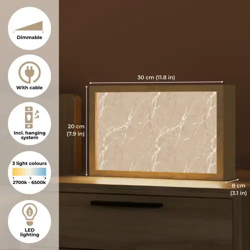 Beige - Marmer - Organisch - Wit Light Box met kabel (Tafellamp) klein 924 -USP_EN