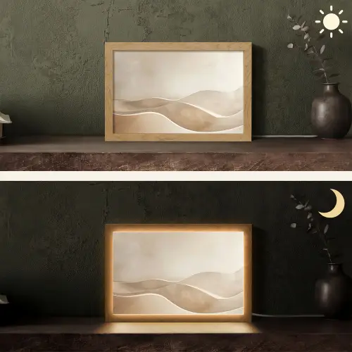 Beige - Natuur - Abstract - Modern Light Box met kabel (Tafellamp) klein -sfeer3