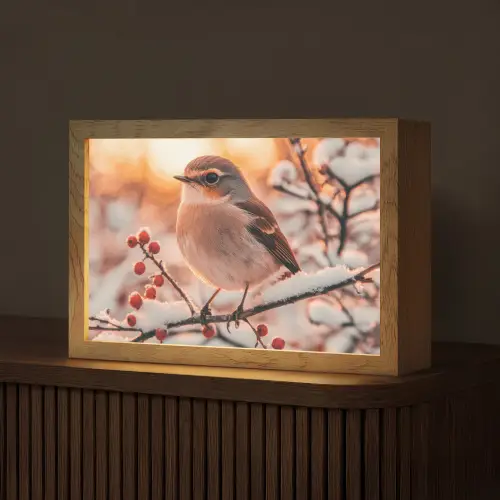 Vogel - Tak - Winter - Dieren - Sneeuw Light Box met kabel (Tafellamp) klein -z3d_website
