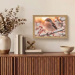 Vogel - Tak - Winter - Dieren - Sneeuw Light Box met kabel (Tafellamp) klein -sfeer2