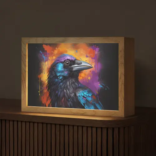 Vogel - Kraai - Graffiti - Zwart - Dieren Light Box met kabel (Tafellamp) klein -z3d_website