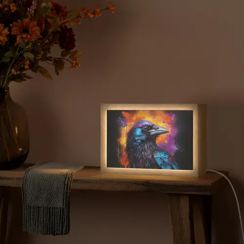 Vogel - Kraai - Graffiti - Zwart - Dieren Light Box met kabel (Tafellamp) klein -sfeer4