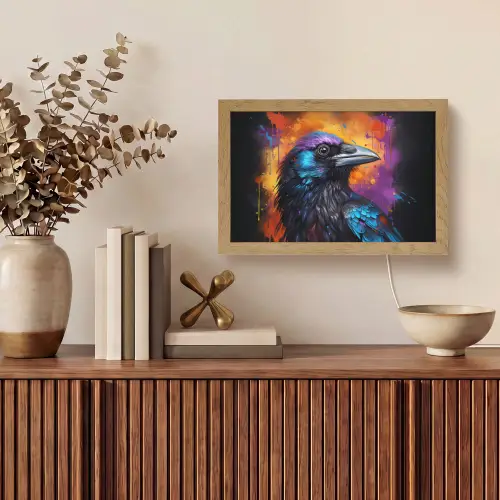 Vogel - Kraai - Graffiti - Zwart - Dieren Light Box met kabel (Tafellamp) klein -sfeer2