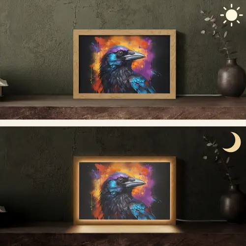 Vogel - Kraai - Graffiti - Zwart - Dieren Light Box met kabel (Tafellamp) klein -sfeer3