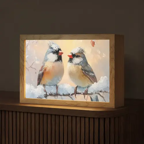 Vogels - Tak - Winter - Sneeuw Light Box met kabel (Tafellamp) klein -z3d_website