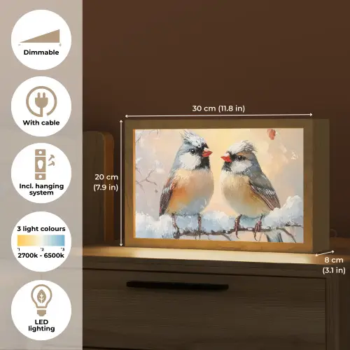 Vogels - Tak - Winter - Sneeuw Light Box met kabel (Tafellamp) klein -USP_EN