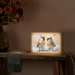 Vogels - Tak - Winter - Sneeuw Light Box met kabel (Tafellamp) klein -sfeer4