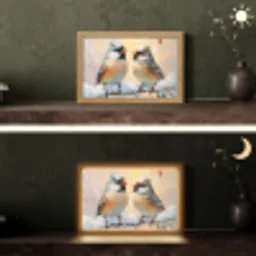 Vogels - Tak - Winter - Sneeuw Light Box met kabel (Tafellamp) klein -sfeer3