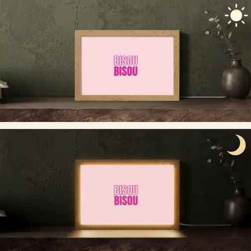 Bisou - Roze - Minimalistisch Light Box met kabel (Tafellamp) klein -sfeer3