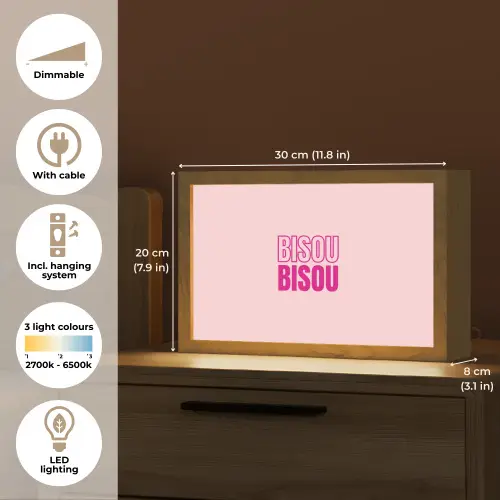 Bisou - Roze - Minimalistisch Light Box met kabel (Tafellamp) klein -USP_EN