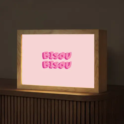 Bisou - Roze - Dikke letters Light Box met kabel (Tafellamp) klein -z3d_website