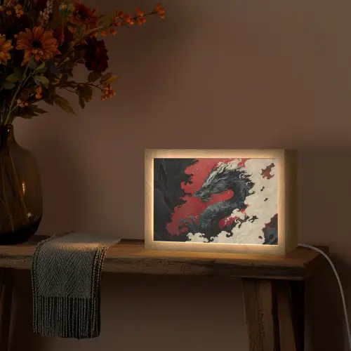 Zwarte draak - Rookwolken - Rood Light Box met kabel (Tafellamp) klein -sfeer4