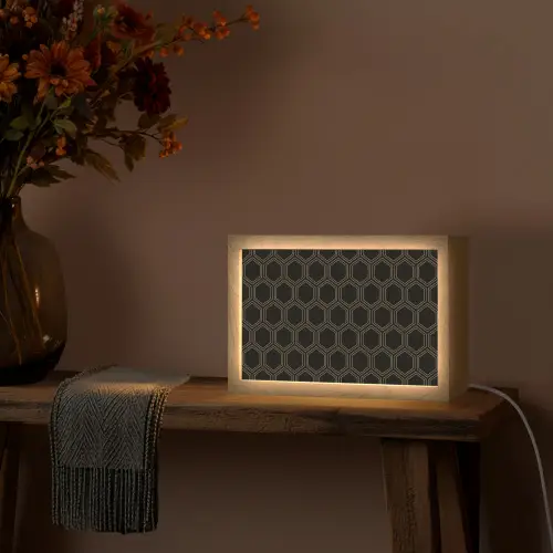 Zwart - Goud - Zeshoek Light Box met kabel (Tafellamp) klein 924 -sfeer4
