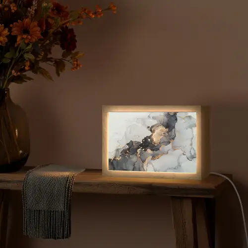 Zwart - Marmer - Luxe - Goud Light Box met kabel (Tafellamp) klein -sfeer4