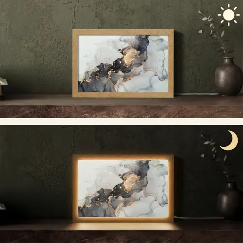 Zwart - Marmer - Luxe - Goud Light Box met kabel (Tafellamp) klein -sfeer3